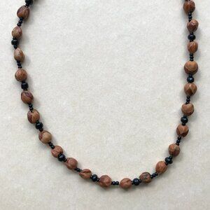 Vintage Boho Beaded Necklace Brown Black 18” Silver Tone Clasp